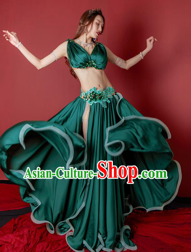 Professional Indian Belly Dance Clothing Asian Oriental Dance Raks Sharki Stage Show Green Outfits