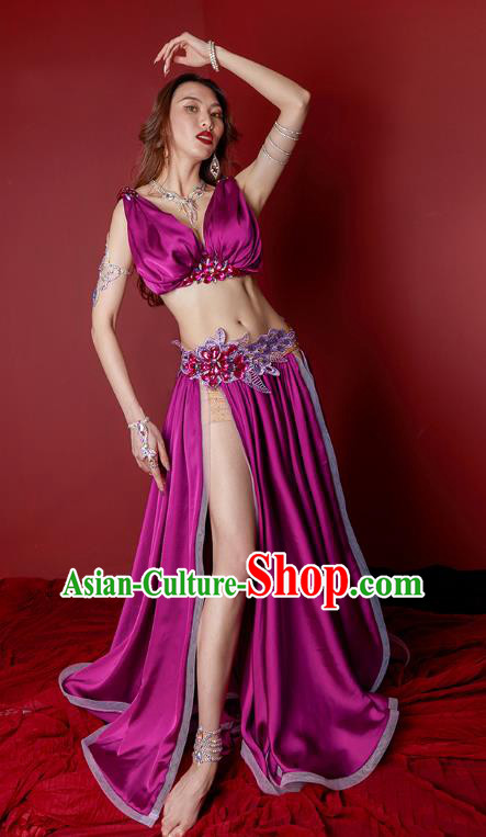 Asian Oriental Dance Raks Sharki Purple Outfits Professional Indian Belly Dance Competition Clothing