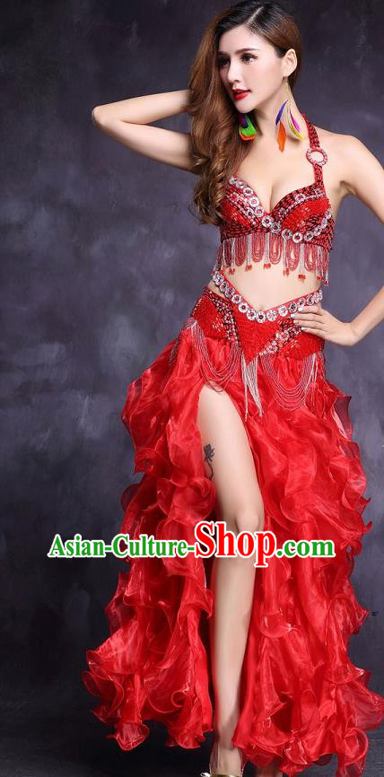 Indian Traditional Belly Dance Red Sexy Uniforms Asian India Raks Sharki Stage Performance Clothing