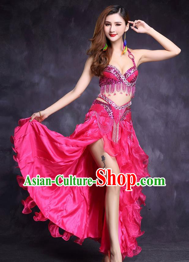 Indian Traditional Belly Dance Stage Performance Sexy Rosy Uniforms Asian India Raks Sharki Clothing