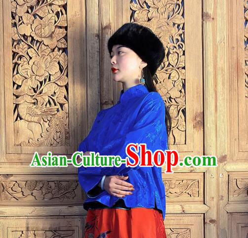 China Tang Suit Royalblue Silk Shirt Classical Slant Opening Blouse National Women Costume