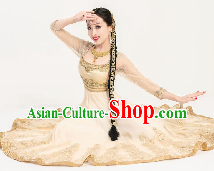 Indian Bollywood Performance Golden Anarkali Dress Asian India Court Princess Embroidered Costumes