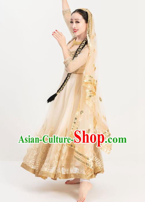 Indian Bollywood Performance Golden Anarkali Dress Asian India Court Princess Embroidered Costumes