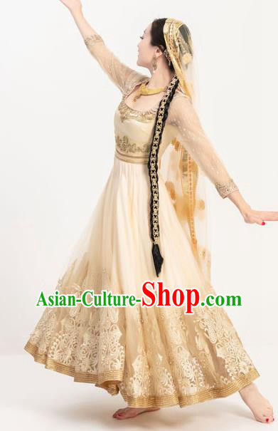 Indian Bollywood Performance Golden Anarkali Dress Asian India Court Princess Embroidered Costumes