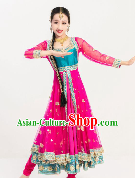 Asian India Folk Dance Embroidered Costumes Indian Bollywood Performance Anarkali Rosy Drese