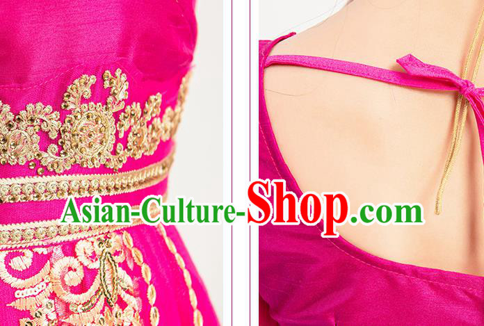 Asian India Court Princess Dance Costumes Indian Bollywood Performance Embroidered Rosy Anarkali Dress