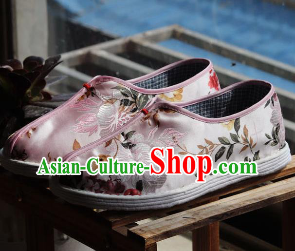 China National Woman Cloth Shoes Handmade Multi Layered Pink Brocade Shoes