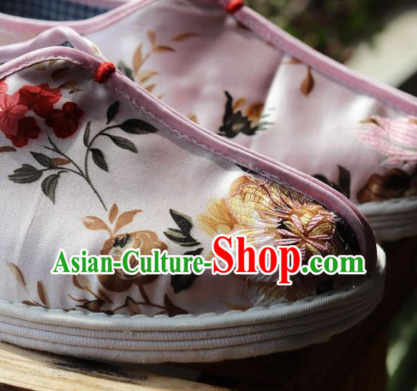 China National Woman Cloth Shoes Handmade Multi Layered Pink Brocade Shoes