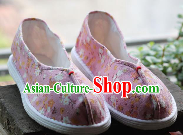 China National Woman Printing Pink Flax Shoes Handmade Multi Layered Cloth Shoes