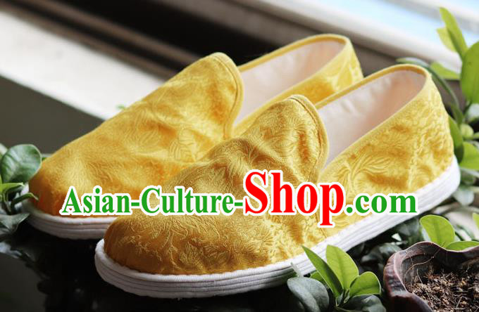 Chinese Handmade Satin Shoes Traditional Martial Arts Shoes Golden Brocade Shoes