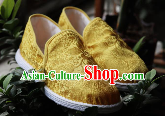 Chinese Handmade Satin Shoes Traditional Martial Arts Shoes Golden Brocade Shoes