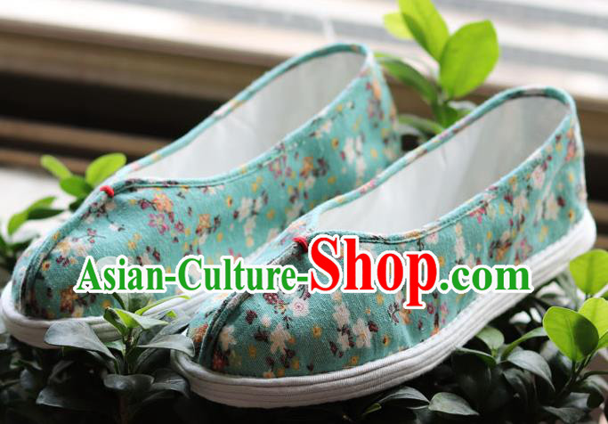 China Handmade Multi Layered Cloth Shoes National Woman Printing Green Flax Shoes