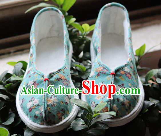 China Handmade Multi Layered Cloth Shoes National Woman Printing Green Flax Shoes