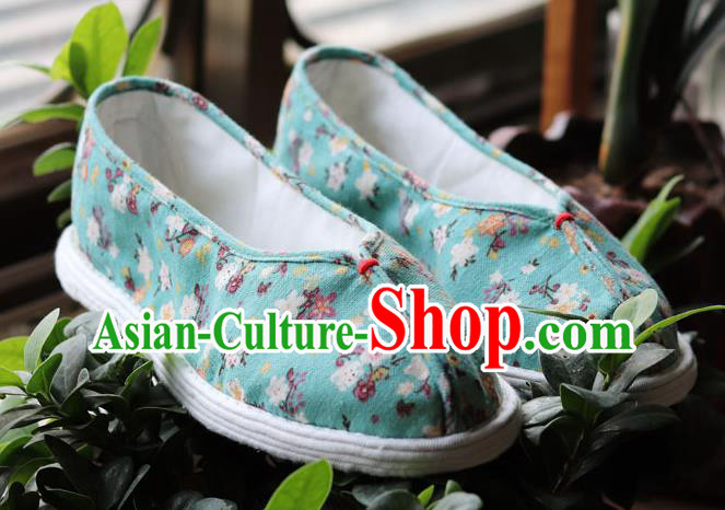 China Handmade Multi Layered Cloth Shoes National Woman Printing Green Flax Shoes