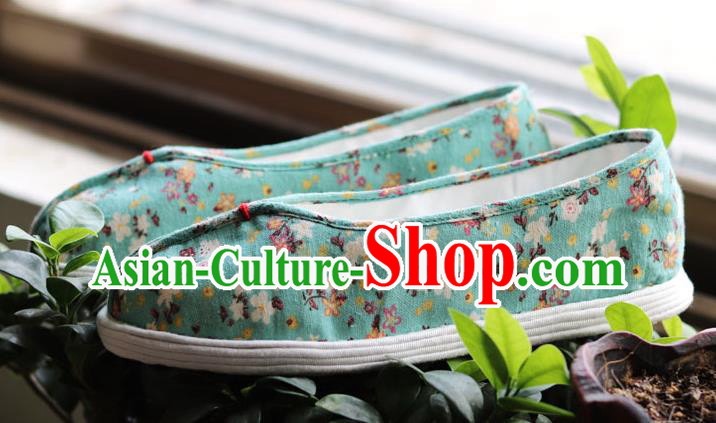 China Handmade Multi Layered Cloth Shoes National Woman Printing Green Flax Shoes