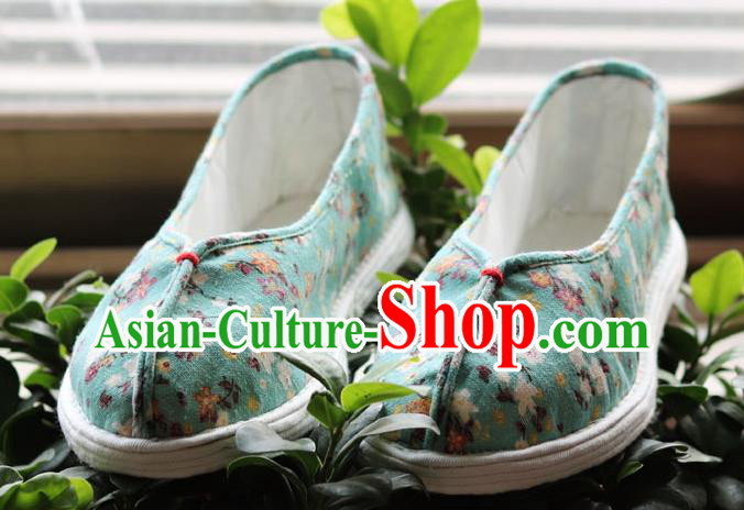 China Handmade Multi Layered Cloth Shoes National Woman Printing Green Flax Shoes