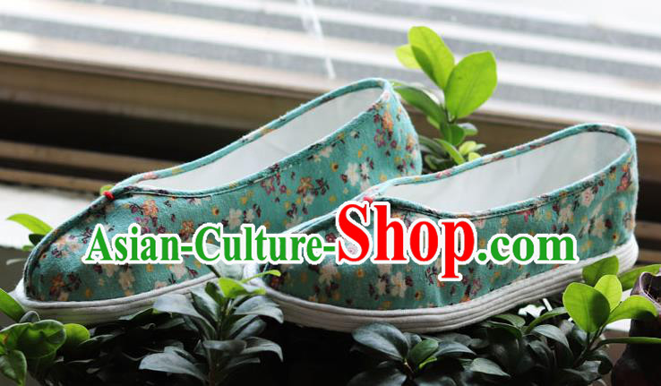 China Handmade Multi Layered Cloth Shoes National Woman Printing Green Flax Shoes