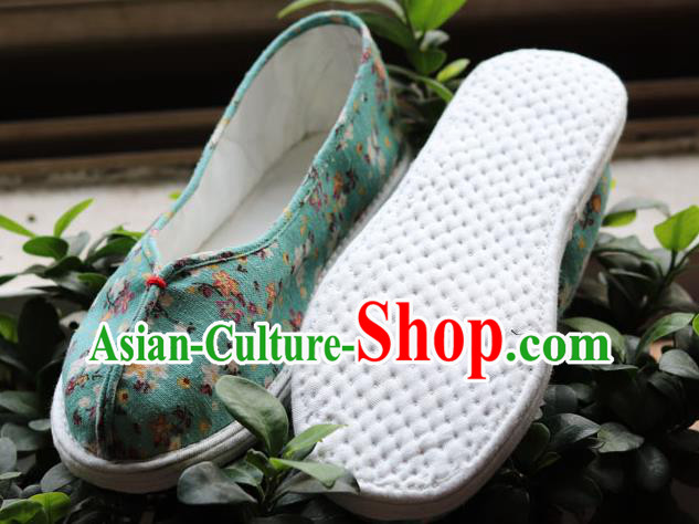 China Handmade Multi Layered Cloth Shoes National Woman Printing Green Flax Shoes