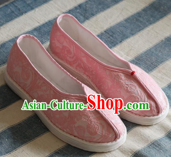 China Handmade Jacquard Pink Cloth Shoes National Woman Folk Dance Shoes