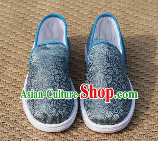 Chinese Traditional Martial Arts Shoes Classical Cloud Pattern Grey Brocade Shoes Handmade Shoes