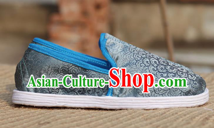 Chinese Traditional Martial Arts Shoes Classical Cloud Pattern Grey Brocade Shoes Handmade Shoes