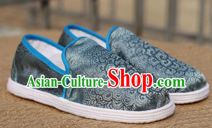 Chinese Traditional Martial Arts Shoes Classical Cloud Pattern Grey Brocade Shoes Handmade Shoes