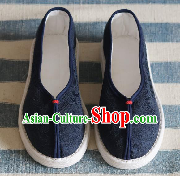 China National Woman Folk Dance Shoes Handmade Jacquard Navy Cloth Shoes