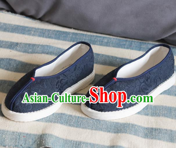 China National Woman Folk Dance Shoes Handmade Jacquard Navy Cloth Shoes