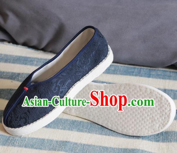 China National Woman Folk Dance Shoes Handmade Jacquard Navy Cloth Shoes