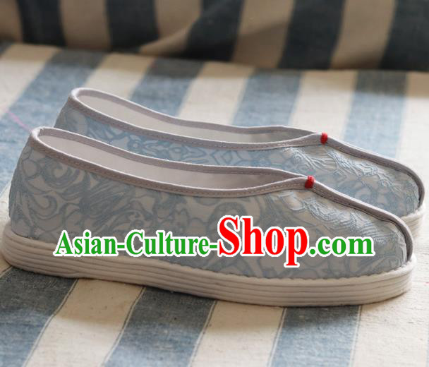 China National Woman Folk Dance Shoes Handmade Jacquard Blue Cloth Shoes