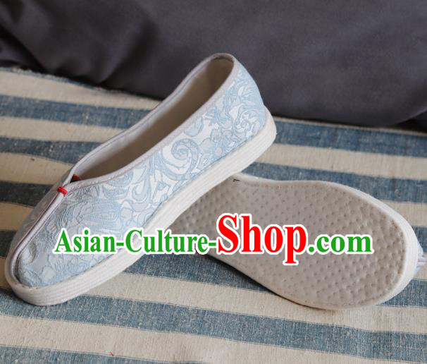 China National Woman Folk Dance Shoes Handmade Jacquard Blue Cloth Shoes