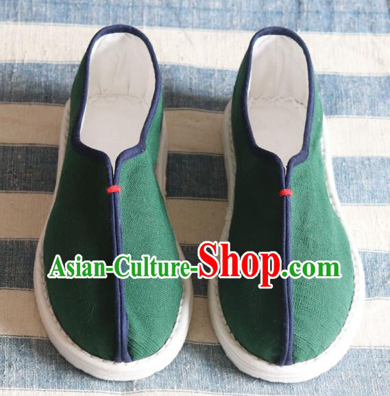 China National Old Beijing Woman Shoes Handmade Green Flax Shoes