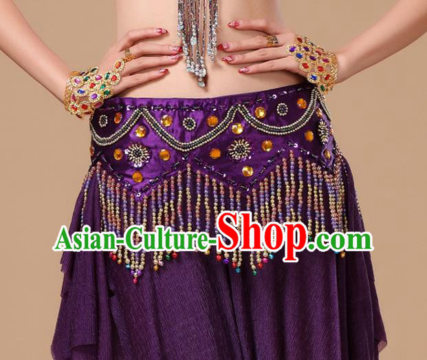 Asian Traditional Oriental Dance Waist Accessories Indian Belly Dance Beads Tassel Purple Waistband