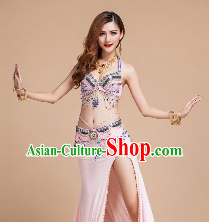 Top Belly Dance Clothing Traditional Oriental Dance Bra and Skirt Asian Indian Stage Performance Pink Uniforms