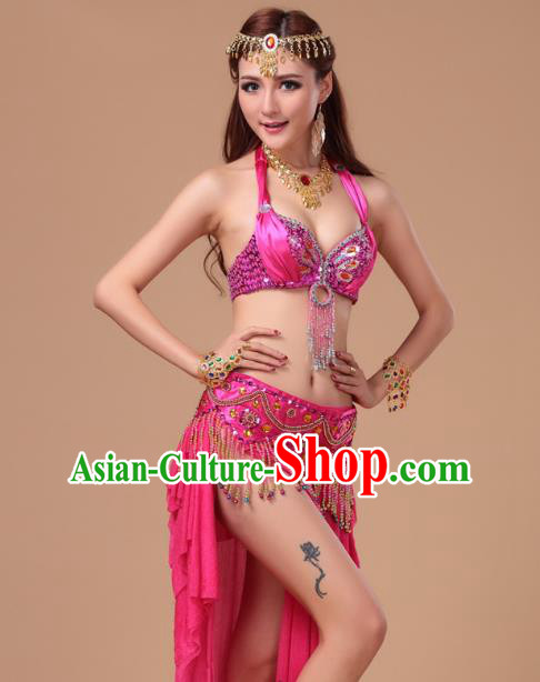 Asian Indian Belly Dance Performance Rosy Uniforms Traditional Raks Sharki Oriental Dance Bra and Skirt
