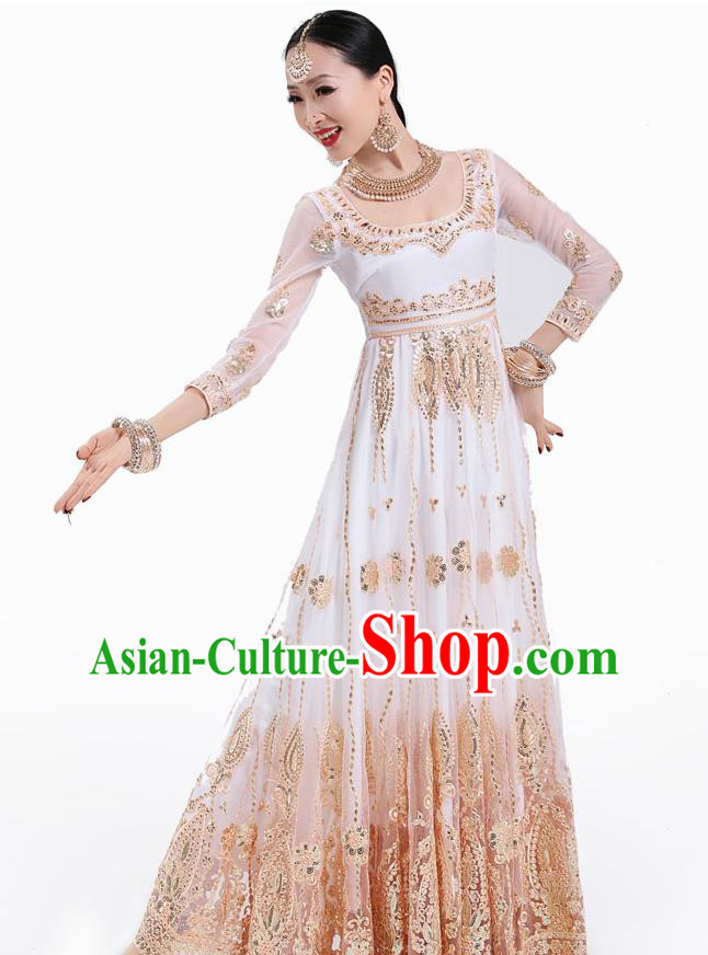 Indian Dance Performance White Dress Asian Traditional Court Princess Costume
