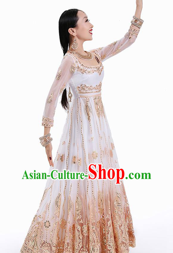 Indian Dance Performance White Dress Asian Traditional Court Princess Costume