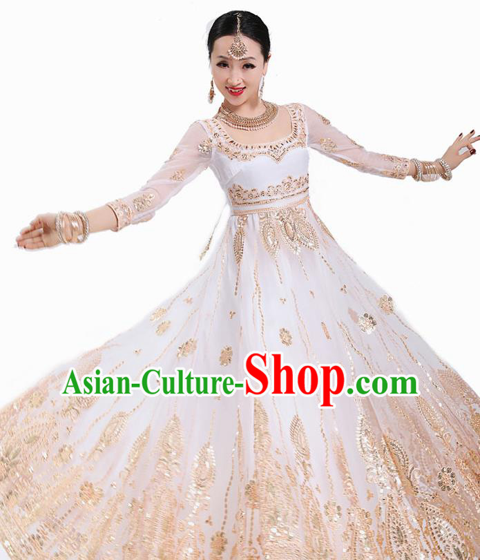 Indian Dance Performance White Dress Asian Traditional Court Princess Costume