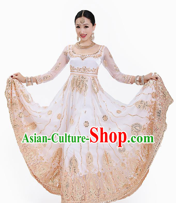 Indian Dance Performance White Dress Asian Traditional Court Princess Costume