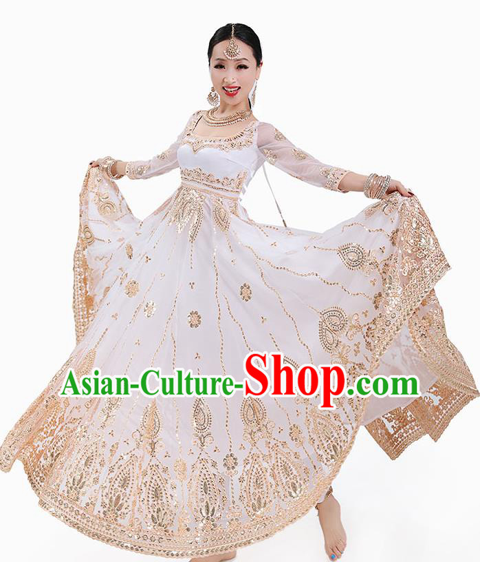 Indian Dance Performance White Dress Asian Traditional Court Princess Costume