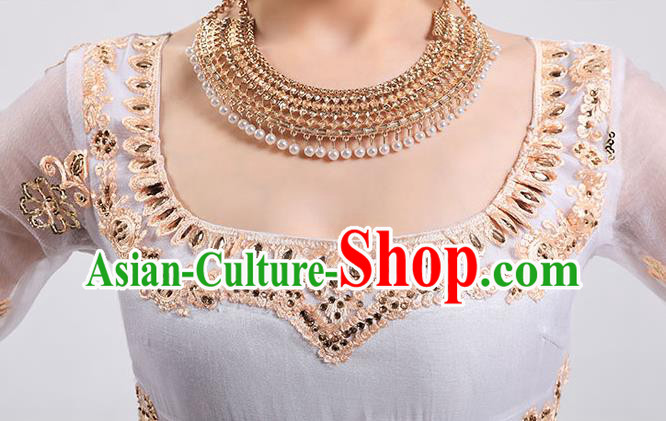 Indian Dance Performance White Dress Asian Traditional Court Princess Costume