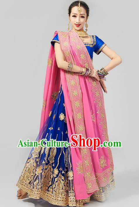 Asian Indian Court Queen Costumes India Traditional Embroidered Lehenga Royalblue Dress Clothing