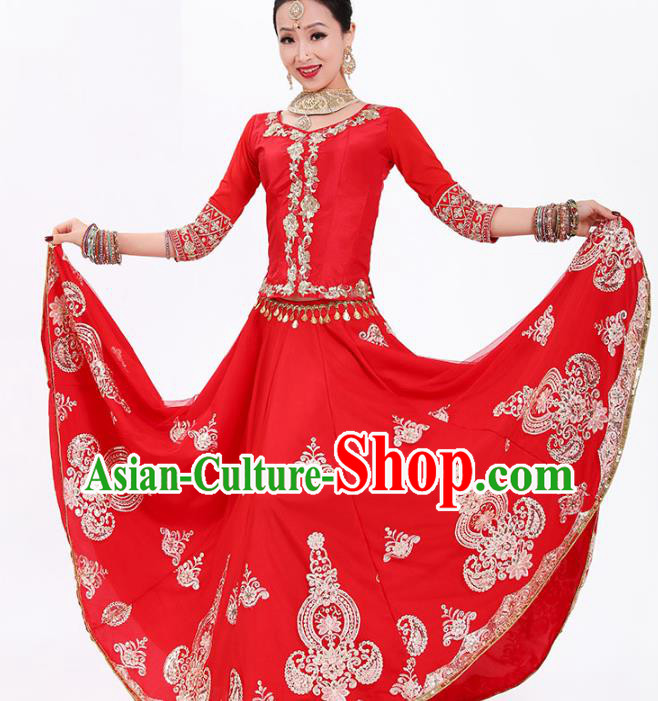 Asian Traditional Court Bride Stage Performance Costumes Indian Wedding Lehenga Red Dress