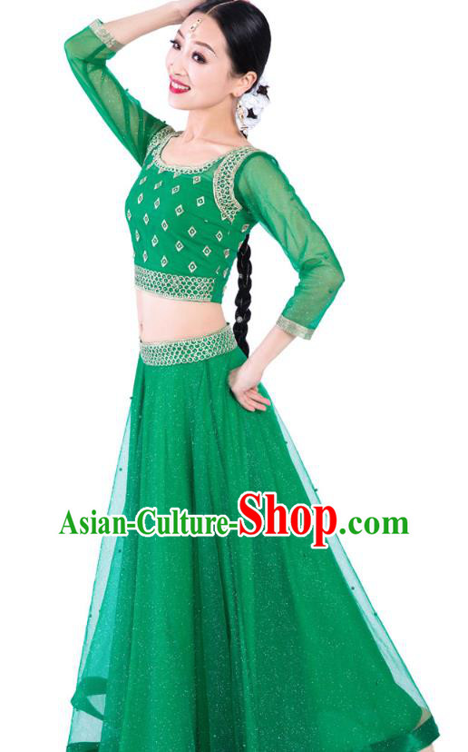 Asian Indian Traditional Folk Dance Lehenga Green Blouse and Dress India Bollywood Dance Clothing