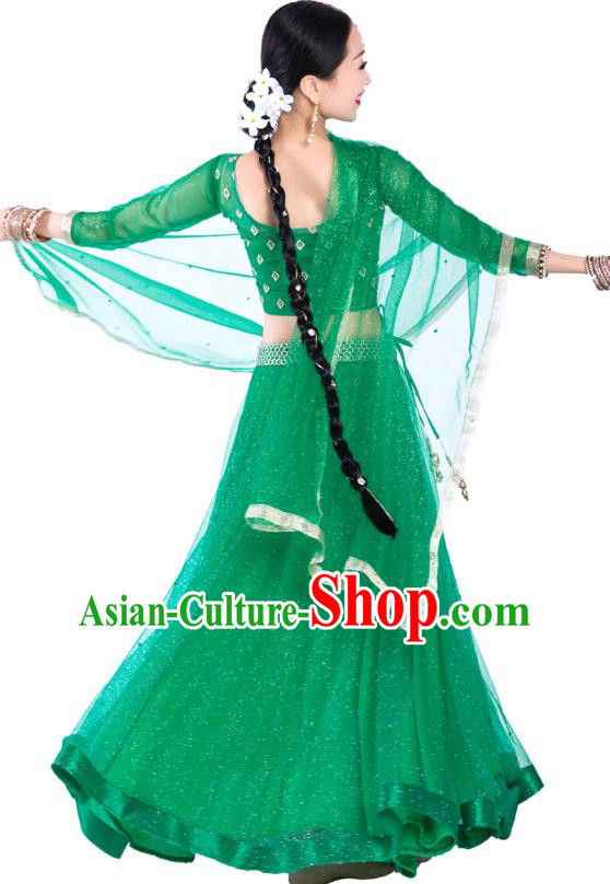 Asian Indian Traditional Folk Dance Lehenga Green Blouse and Dress India Bollywood Dance Clothing