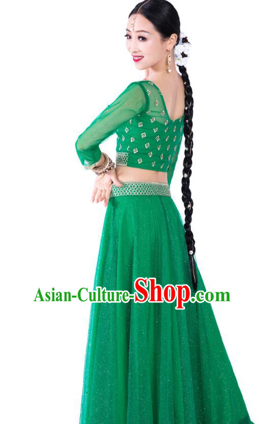 Asian Indian Traditional Folk Dance Lehenga Green Blouse and Dress India Bollywood Dance Clothing