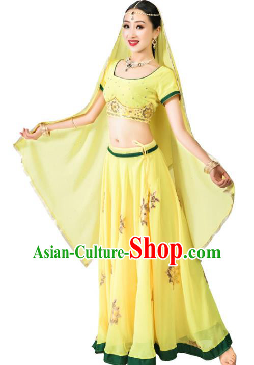 Indian Traditional Lehenga Clothing Yellow Top and Skirt Asian India Bollywood Dance Clothing