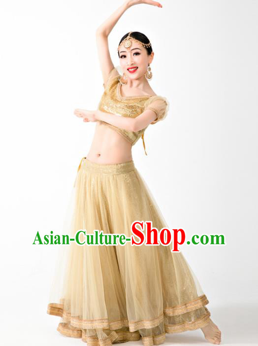 Asian India Bollywood Princess Clothing Traditional Lehenga Clothing Indian Golden Top and Veil Skirt