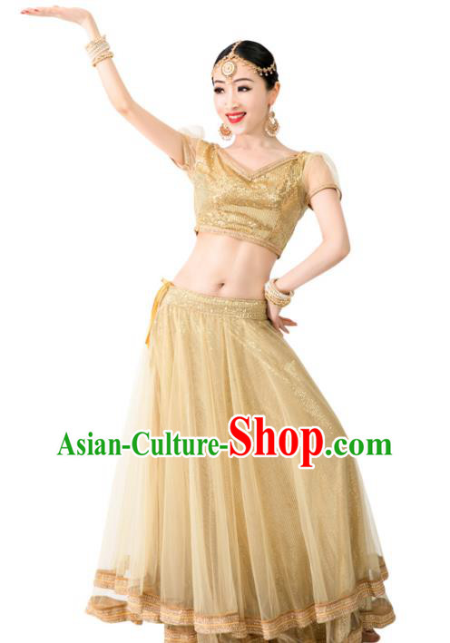 Asian India Bollywood Princess Clothing Traditional Lehenga Clothing Indian Golden Top and Veil Skirt