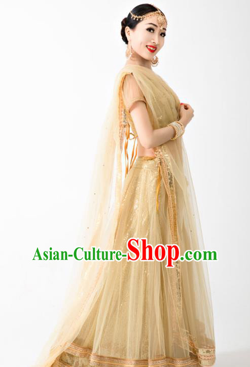 Asian India Bollywood Princess Clothing Traditional Lehenga Clothing Indian Golden Top and Veil Skirt